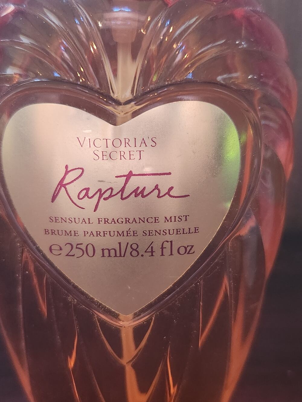 Victoria's Secret Rapture Sensual Fragrance Mist 8.4oz Heart Bottle New